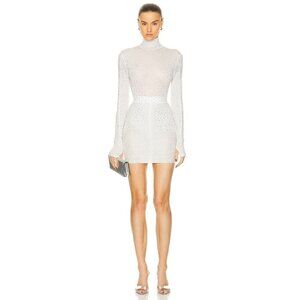 Alex Perry Ruched Crystal Mini Skirt in White US 2 New Womens Stretchy